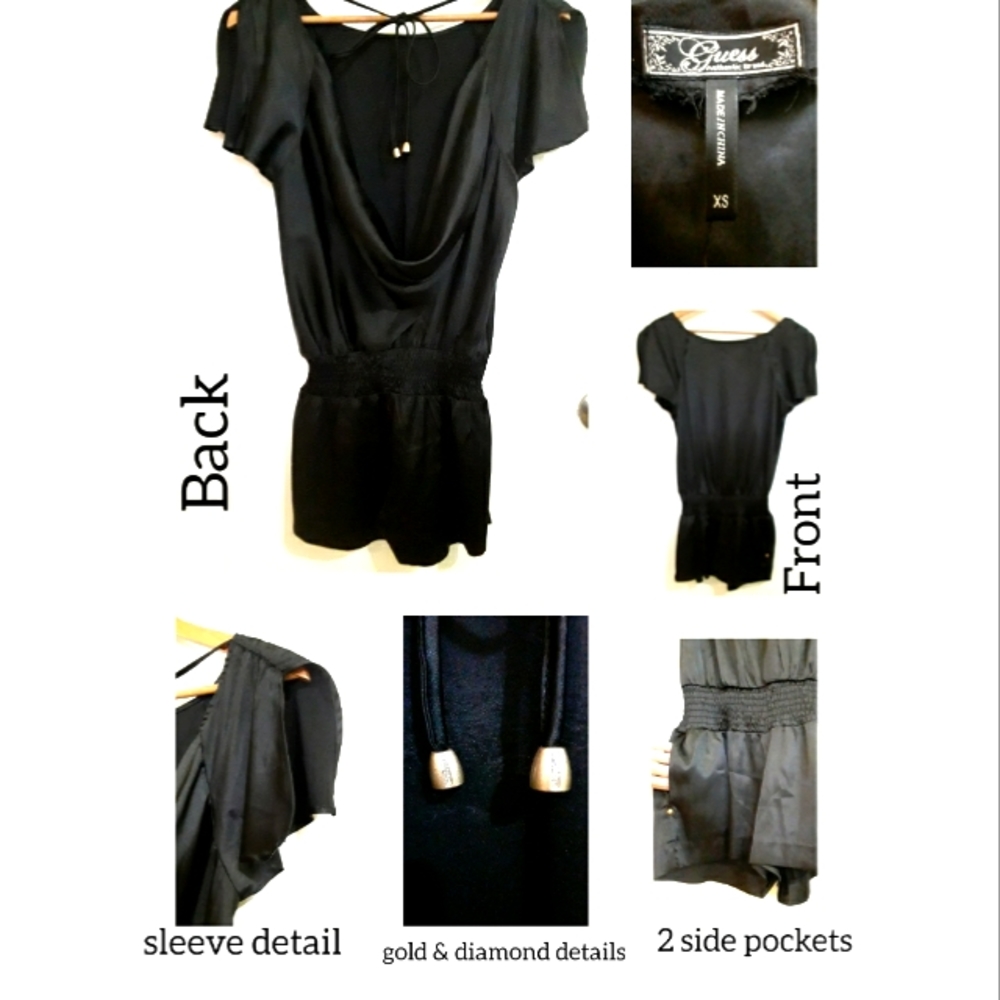 Black, Romper, Short Pants, Backless, Short Open Sleeve, GUESS, XS